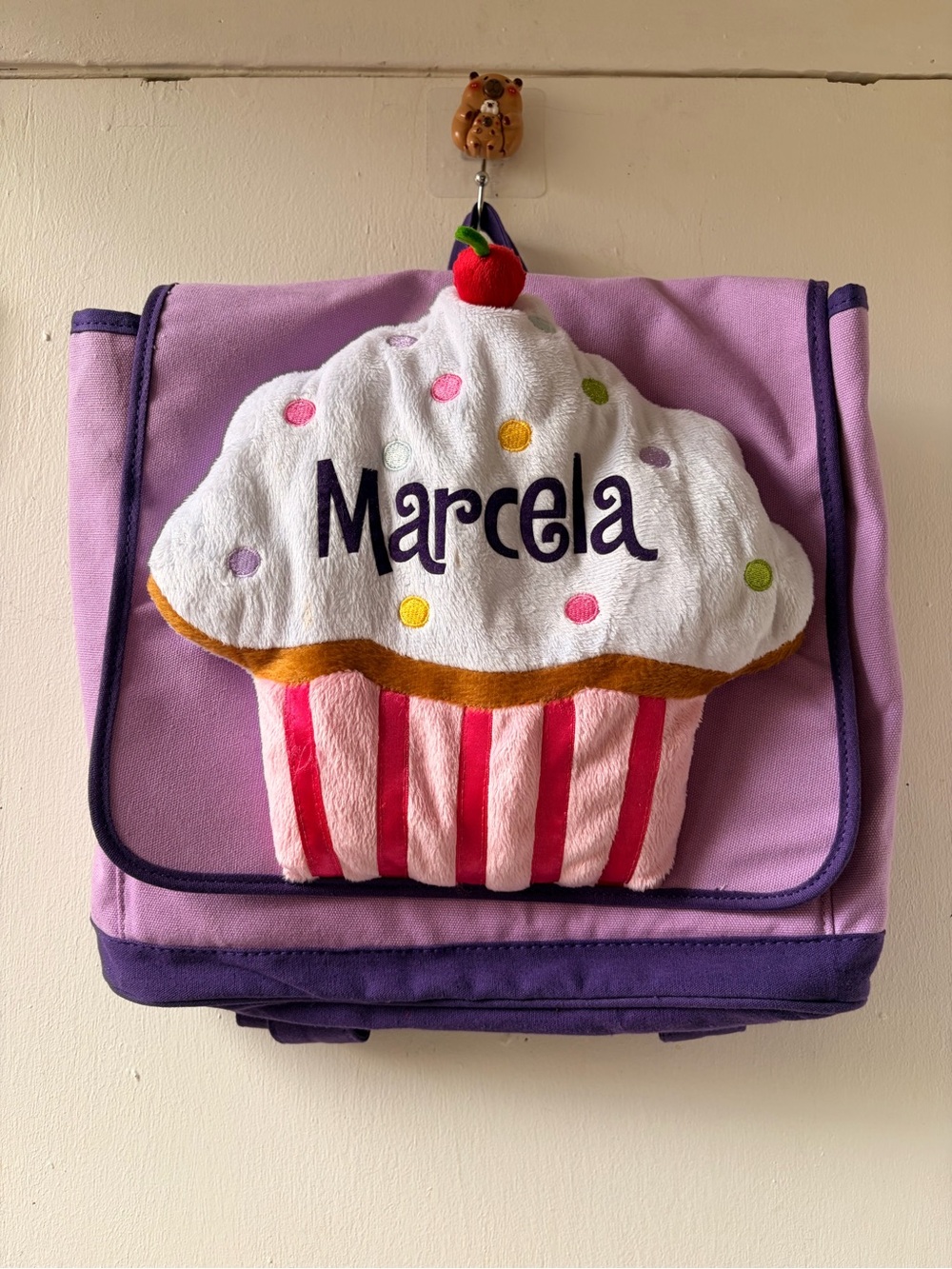 Personalized Purple Cupcake Kids Backpack with Pink Accents